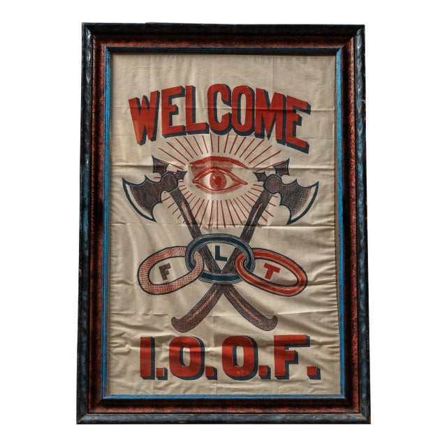 Erly 20th Century Framed I. O. O. F. (Odd Fellows) Banner For Sale