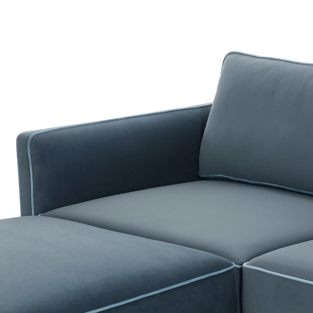 2020s Willow Misty Blue with Pale Blue Piping Modular 4-Piece Performance Velvet Sectional For Sale - Image 5 of 7