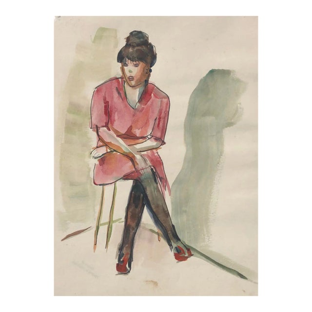 1950s Helena Beacham Female Figural Watercolor For Sale