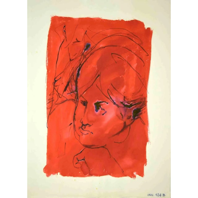 Portrait is an original drawing in ink and watercolor realized by Leo Guida in the 1970s. Good condition. Leo Guida (1992...