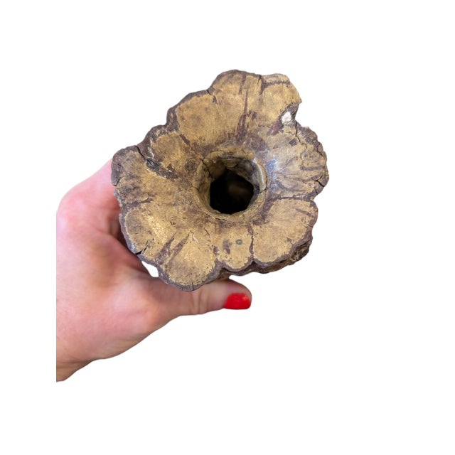 Vintage Hand-Carved Wabi-Sabi Chrysanthemum Wood Vase For Sale - Image 11 of 11