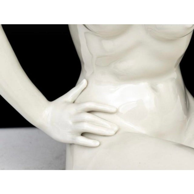 Mid-Century Modern Vintage German Porcelain Seated Nude Female Sculpture White Glazed Figurine For Sale - Image 3 of 7