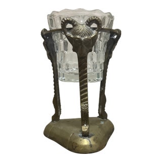 1960s Solid Brass Three Rams Head Votive Holder For Sale