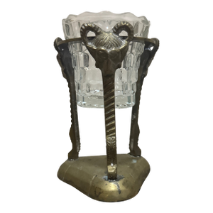 1960s Solid Brass Three Rams Head Votive Holder