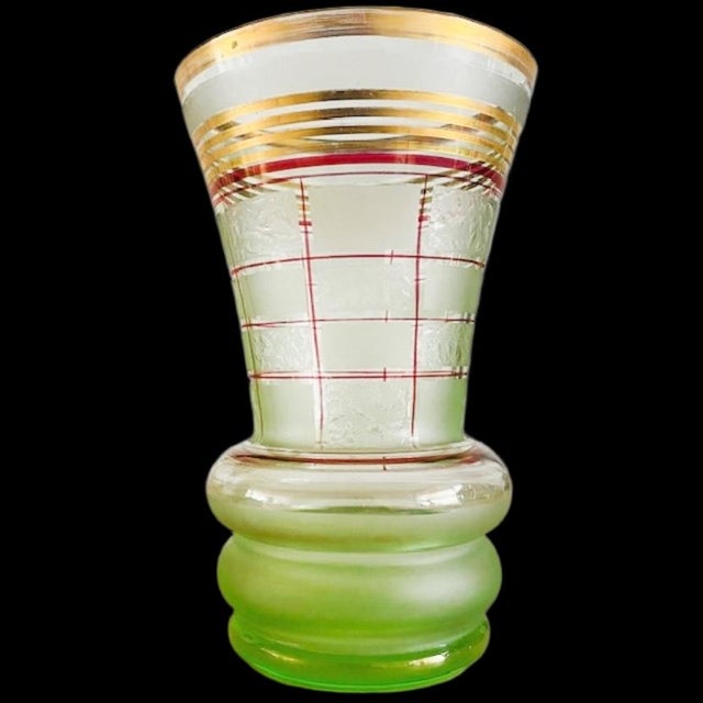 Gold Art Deco Booms Green Glass Vase from Rupel, 1930s For Sale - Image 8 of 9