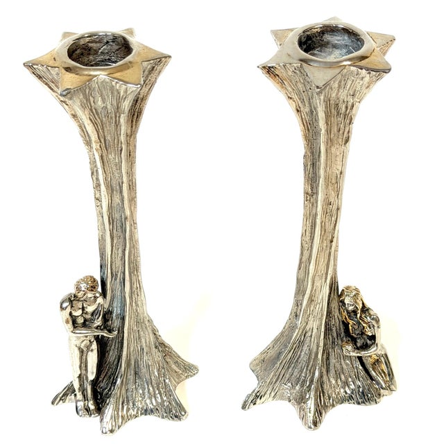 Yaacov Heller Adam and Eve Sterling Silver Candlesticks, Pair, 1993 For Sale - Image 17 of 18