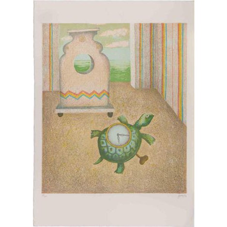 Enrico Benaglia, The Turtle-Clock, 1990s, Lithograph For Sale