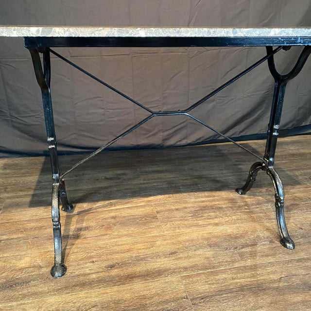 Mid 20th Century French Marble Top Bistro Cafe Console Table or Writing Desk With Iron Base For Sale - Image 11 of 12