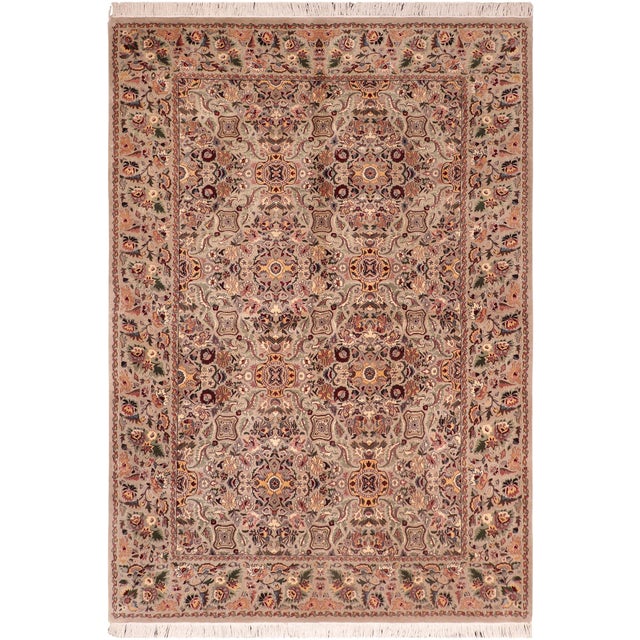 Shabby Chic Floral 1990's Pak-Persian Taupe/Green Wool Rug - 6'1'' X 8'11'' For Sale - Image 9 of 9