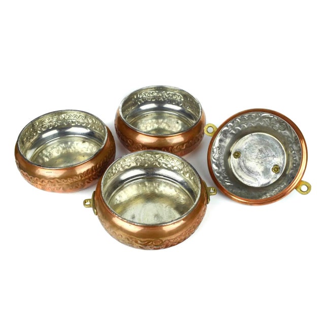 Mid 20th Century Hand Hammer Engraved Stackable Three Compartments Tiffin Copper and Brass Lunch Box For Sale - Image 10 of 11
