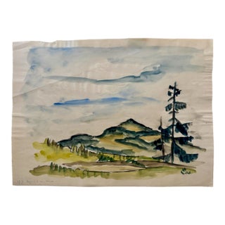 Henry Emil Salloch Original Watercolor on Paper Mountainous Landscape Scene, 1936. For Sale