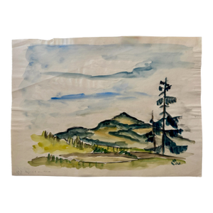 Henry Emil Salloch Original Watercolor on Paper Mountainous Landscape Scene, 1936.