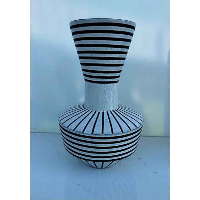 2010s Palm Springs Black and Ivory Striped Stoneware Vase For Sale - Image 5 of 6