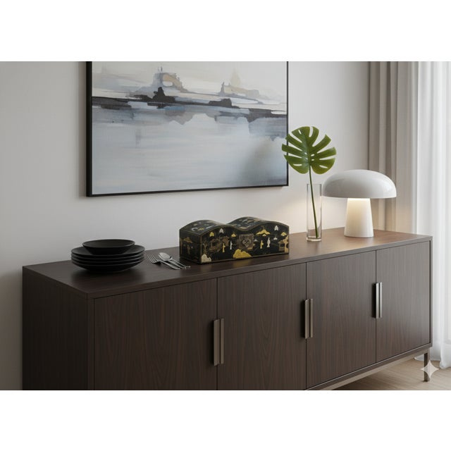 Black Lacquer Chinoiserie-Style Gold Silver Scenery Graphic Rectangular Box For Sale - Image 13 of 15