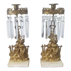 Circa 1840s Cornelius and Co. Cast Brass & Marble Girandole Candlelabras, a Pair