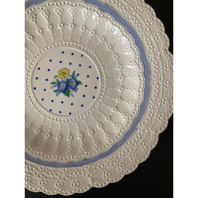 Art Deco Early 20th Century English White Lace Floral Blue Polka Dot Porcelain Plates by Spode- Set of 12 For Sale - Image 3 of 11