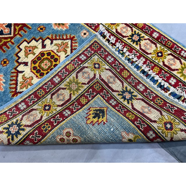 Blue and Burgundy Kazak Wool Runner Rug, Tribal Hallway Rug, 2'9" X 13'1" For Sale - Image 15 of 15