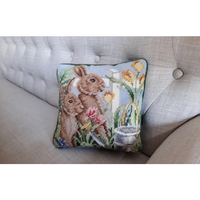 Rabbit Bunny Needlepoint Velvet Pillow For Sale - Image 4 of 7
