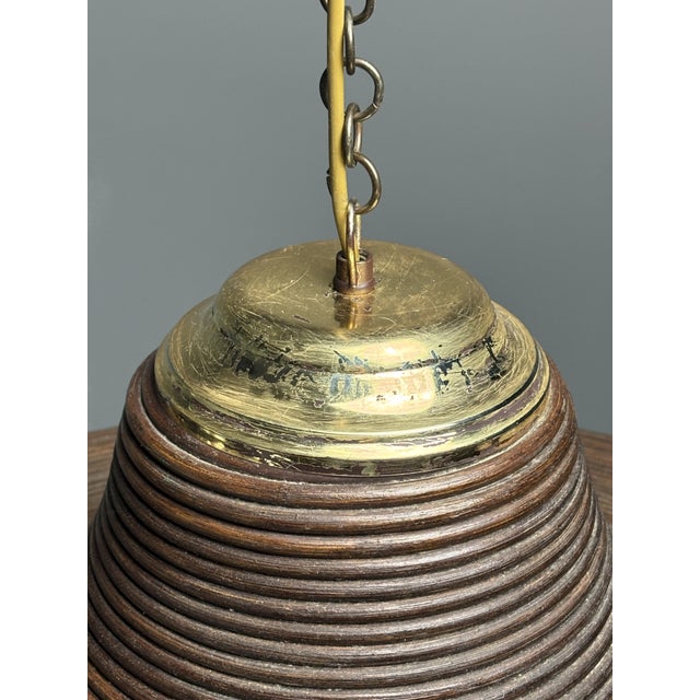 Midcentury Italian Pencil Reed Rattan Bamboo and Brass Hanging Pendant Lamp, 1970s from Vivai Del Sud, 1960s For Sale - Image 6 of 13