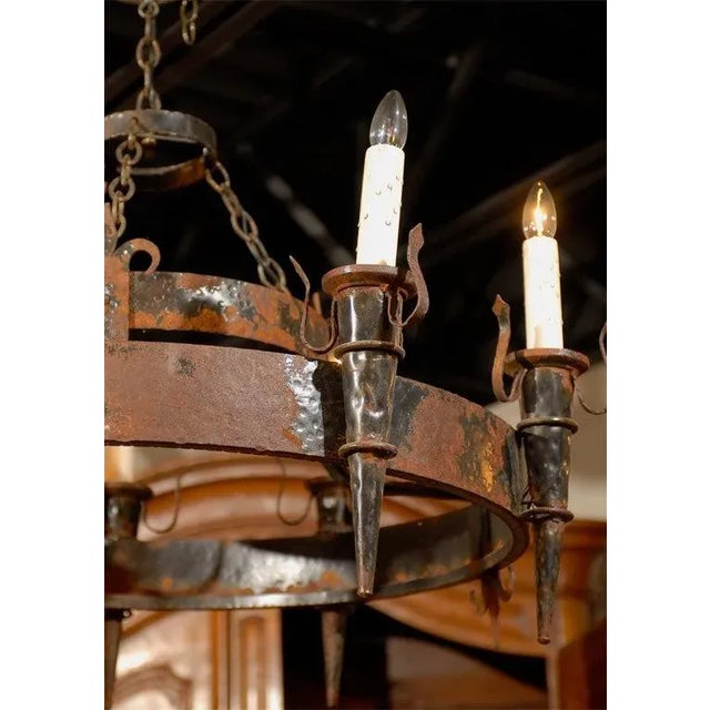 Mid 19th Century 19th Century French Black Iron Chandelier With Fleur De Lis Design For Sale - Image 5 of 9