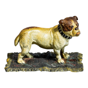 English Bulldog Figurine Antique Cold Painted Metal Dog Rug Statue Sculpture