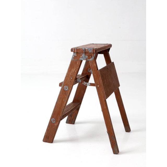 Farmhouse Antique Folding Wooden Step Ladder For Sale - Image 3 of 16