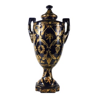 Big Blue Jar, Vase, or Urn With Angels For Sale