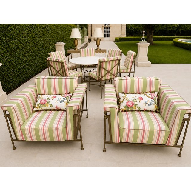 Metal Jerome Outside Dining Chairs in Reed Brass Finish by Michael Taylor, Set of 6 For Sale - Image 7 of 11