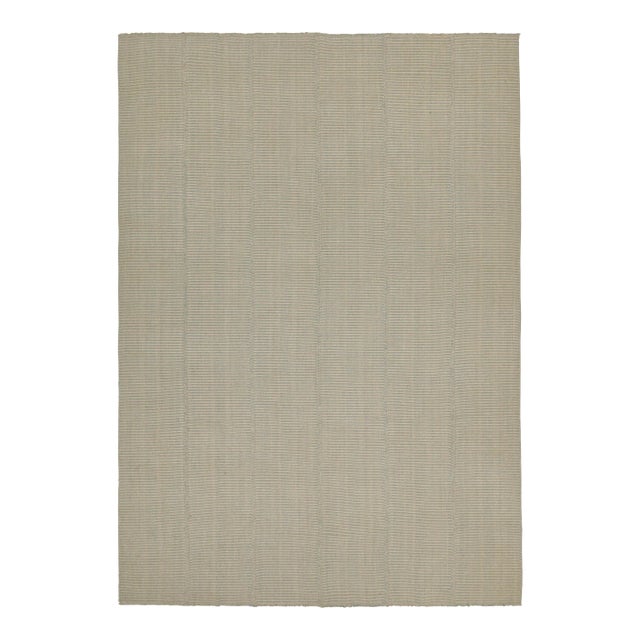 Rug & Kilim’s Contemporary Kilim in Blue and Cream Stripes For Sale