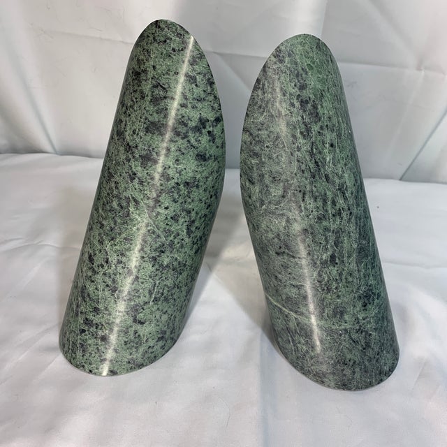 Contemporary Minimalist Vintage Green Marble Bookends - Pair For Sale - Image 3 of 4