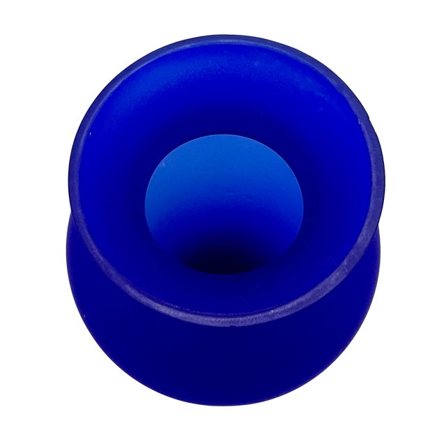 Orange Cobalt Blue Satin Glass Vase With Orange Base - 9" Tall For Sale - Image 8 of 10
