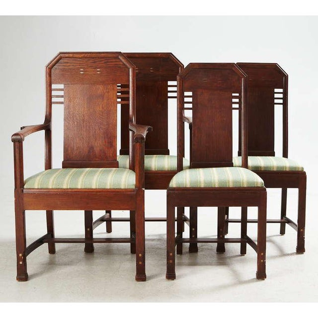 A set of eight jugendstil chairs (two armchairs and six chairs) by Nordiska Kompaniet, Sweden, circa 1912. Design...