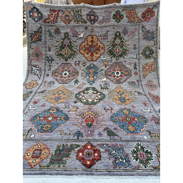 Lavender Pictorial Oushak Hand-Knotted Wool Area Rug With Animals - 8' X 9'8" For Sale - Image 9 of 9