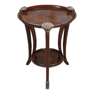 Late 20th Century Maitland Smith Sheraton Style Flame Mahogany Round Scalloped Ormolu Table Stand