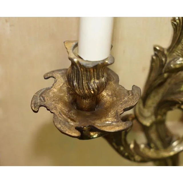 Large Vintage French Bronze Candle Wall Lights, 1920s, Set of 2 For Sale - Image 17 of 18