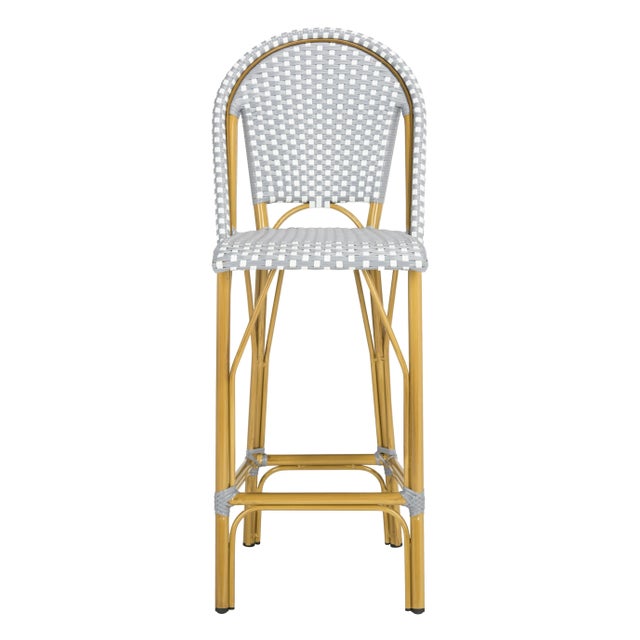 Indoor-Outdoor Stacking French Bistro Barstool in Grey & White For Sale - Image 9 of 9
