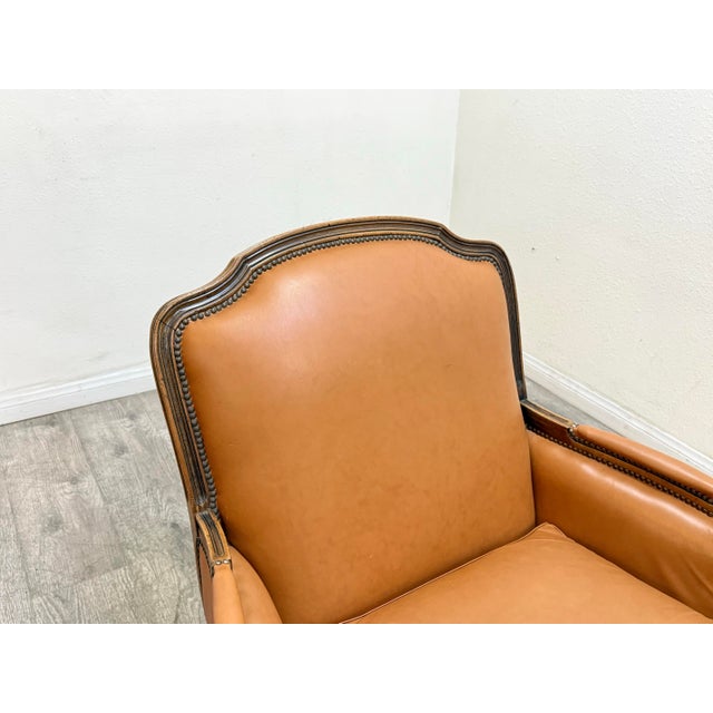 Leather Bergere Style Chair With Ottoman For Sale - Image 4 of 9