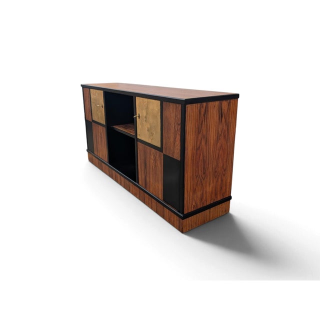 An elegant vintage sideboard from the 1960s, fully restored to bring back the intense, warm grain of the prized pau ferro...