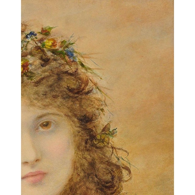 Paper Alice Anne Renshaw, Portrait of a Young Lady with Springtime Flowers in Her Curls, Watercolour & Gouache, 1800s For Sale - Image 7 of 18