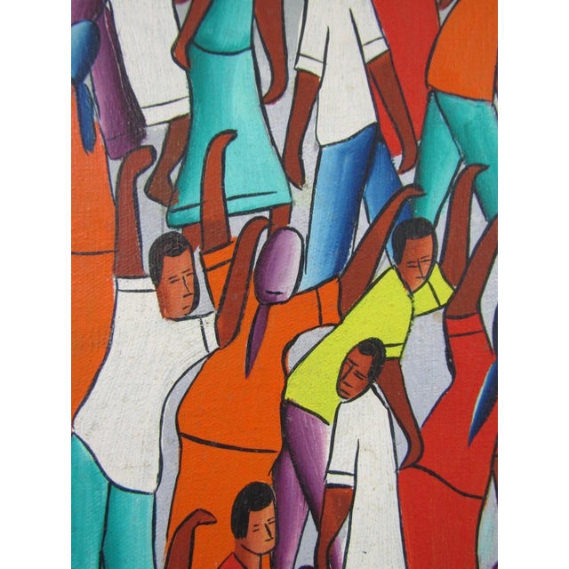 1980s Original Framed Oil Painting on Canvas Haitian Music Street Scene Signed Fidésir For Sale In Miami - Image 6 of 8
