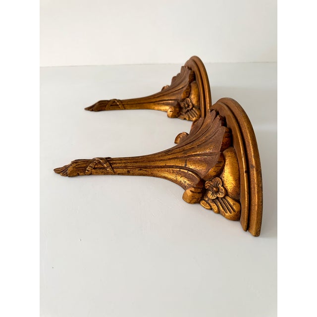 Hollywood Regency Gilt Shelf Brackets, a Pair For Sale In Houston - Image 6 of 11