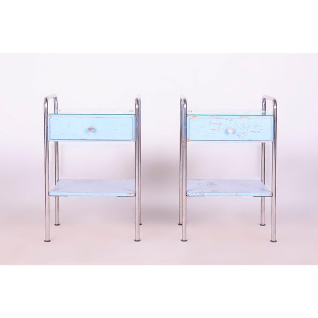 Bauhaus Side Tables in Plywood and Chrome attributed to Mücke-Melder, Czech, 1930s, Set of 2 For Sale - Image 4 of 11