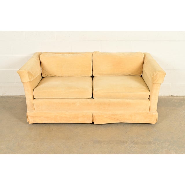 Contemporary Baker Furniture Style Modern Mohair Velvet Tuxedo Sofa or Loveseat For Sale - Image 3 of 13