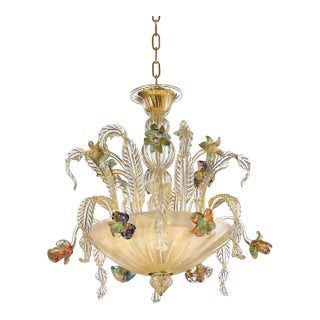 Luxury 21st Century Italian Murano Glass Flower Chandelier – Gold & Clear For Sale