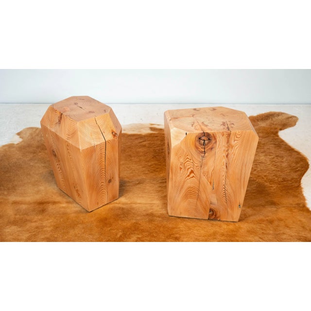 Brown Studio Craft After Jb Blunk Pine Wood Side Tables - A Pair For Sale - Image 8 of 16