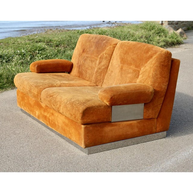 Suede and Steel Orange Sofa, 1970 For Sale - Image 11 of 18