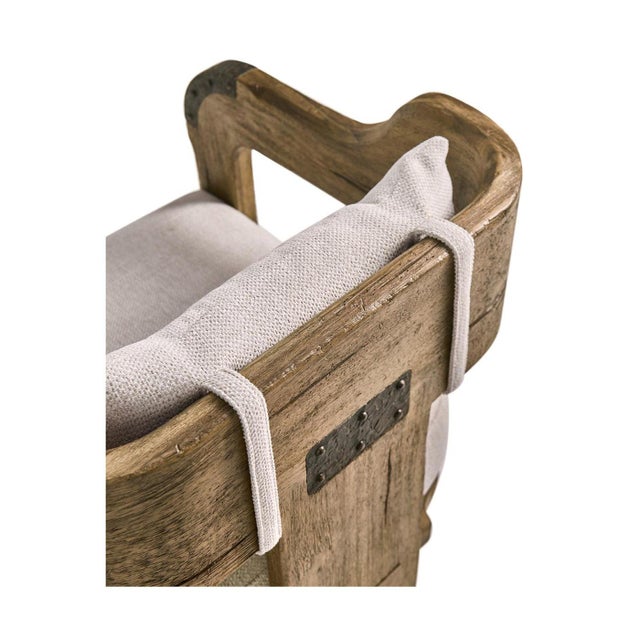 Rustic Contemporary Rustic Wood Armchair with Upholstered Seat For Sale - Image 3 of 12