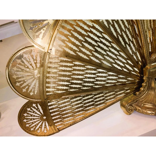 Vintage French Laurel Swag & Cameo Brass Peacock Fan Folding Fireplace Screen For Sale - Image 14 of 17