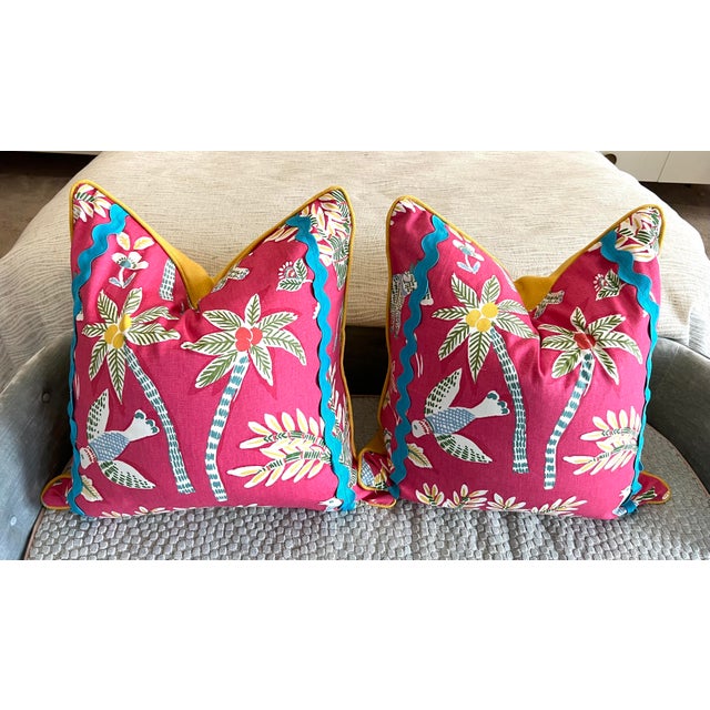 Contemporary Thibaut Goa Hot Pink Blue Yellow Pillow Covers a Pair