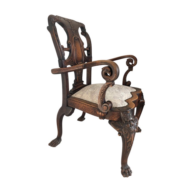 19th Century Chippendale Desk Chair in Oak, 1880 For Sale - Image 5 of 8